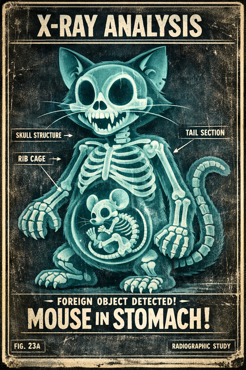Cat With Mouse in Stomach Xray